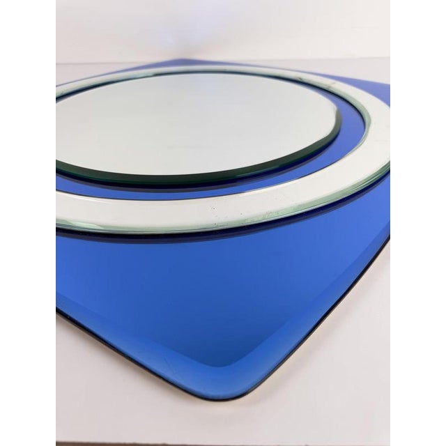 Blue Vintage Italian Space Age Wall Mirror in Cobalt Blue Beveled and Mirrored Glass, 1970s For Sale - Image 8 of 13