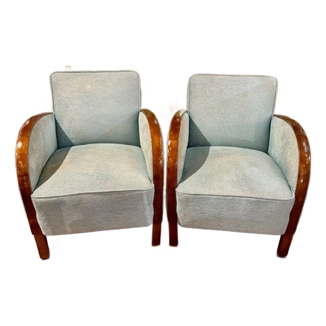 Pair of French Art Deco Mahogany Club Chairs For Sale