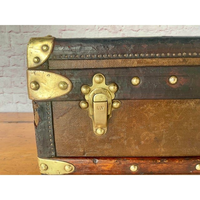 Wood Vintage Louis Vuitton Cabin Steamer Trunk, Leather & Wood, France For Sale - Image 7 of 16