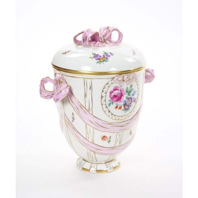 Traditional KPM Porcelain Covered Centerpiece Vase / Ribbon Decoration, Germany, Circa 1960 For Sale - Image 3 of 14