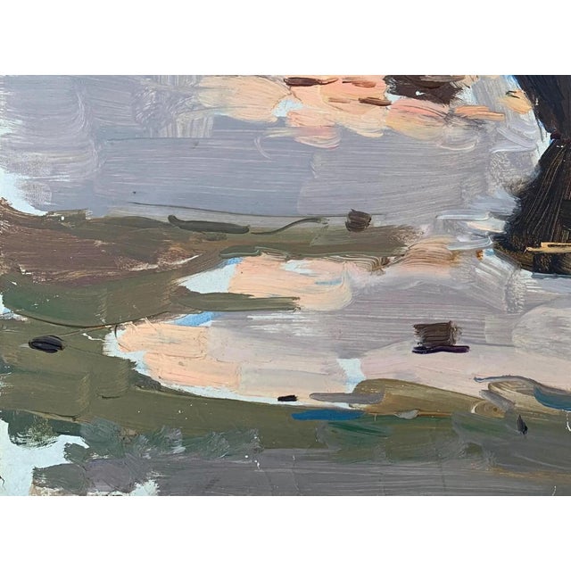 1970s Vintage River Landscape Oil Painting, Boats, Ukrainian Art 26-34,5 For Sale - Image 5 of 6