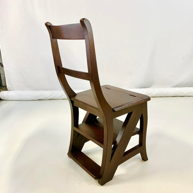 1970s Vintage English Hollywood Regency Arts & Crafts Library Steps Convertible Chair - 3 Step For Sale - Image 14 of 17