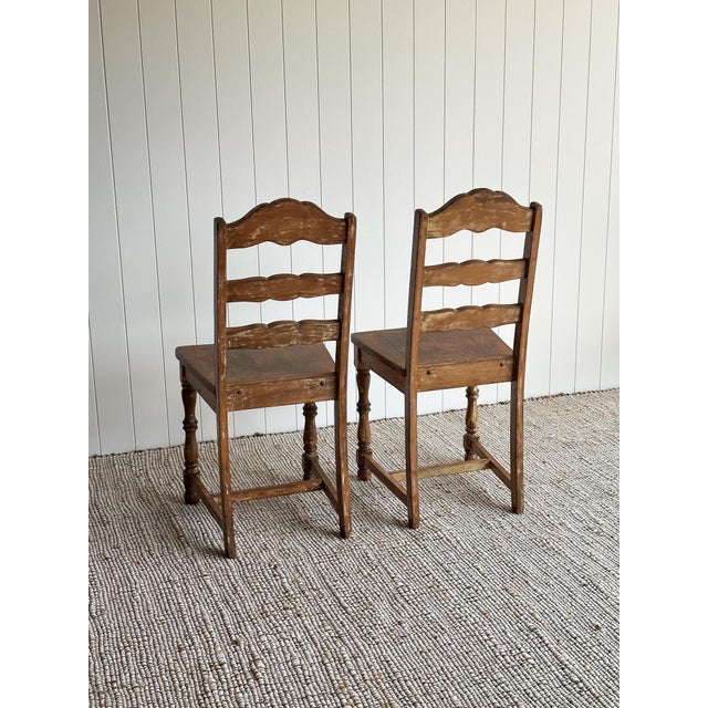 Antique Ladderback Scalloped Dining Chairs, Pair For Sale - Image 11 of 14