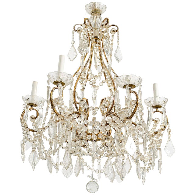 Large Beaded Italian Six-Arm Chandelier For Sale