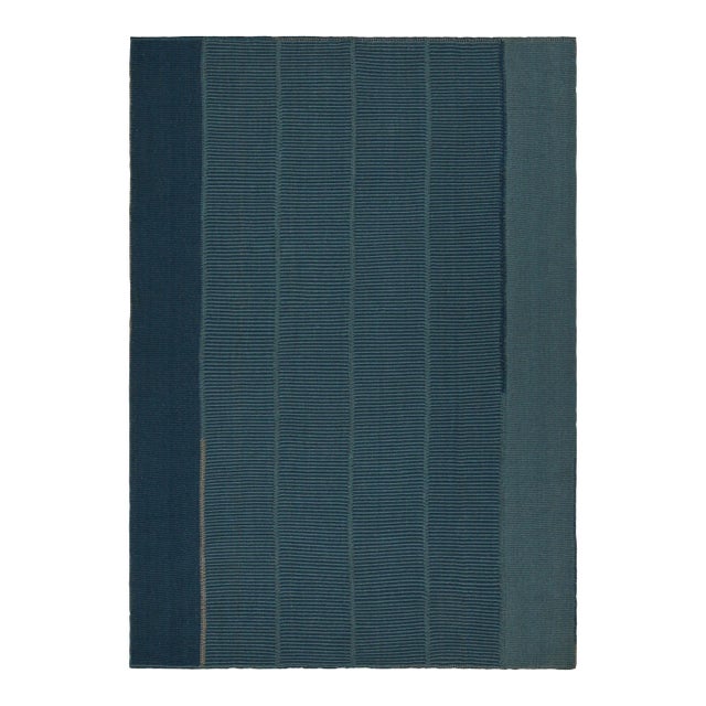 Rug & Kilim’s Contemporary Kilim in Tones of Blue With Stripes and Brown Accents For Sale