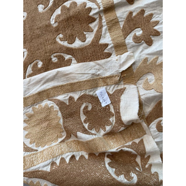 Hand-Embroidered Large Neutral Tan Suzani Coverlet For Sale - Image 11 of 11