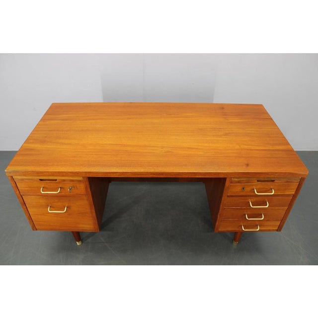 Mid-Century Danish Teak Writing Desk with Brass Details, 1960s For Sale - Image 4 of 18