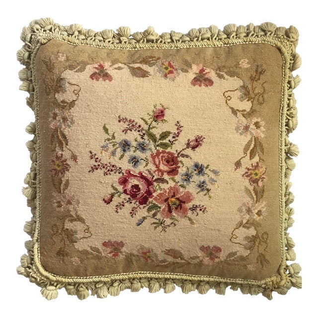 Vintage Needlepoint Floral Pillow | Chairish