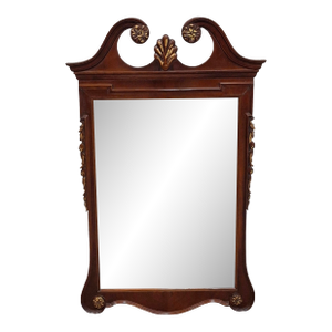 Mid-20th Century Chippendale Style Mahogany Parcel Gilt Scroll Ear Wall Mirror