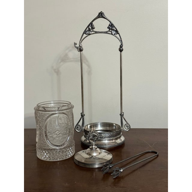 Victorian Antique Silver Plate Pickle Castor, Victorian Pressed Glass, Country Scenes, Quadruple Plate For Sale - Image 3 of 14