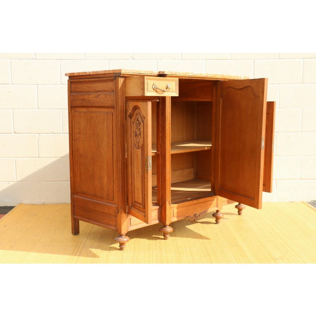 Antique French Provincial Louis XV Carved Oak Marble Top Sideboard For Sale In Los Angeles - Image 6 of 12