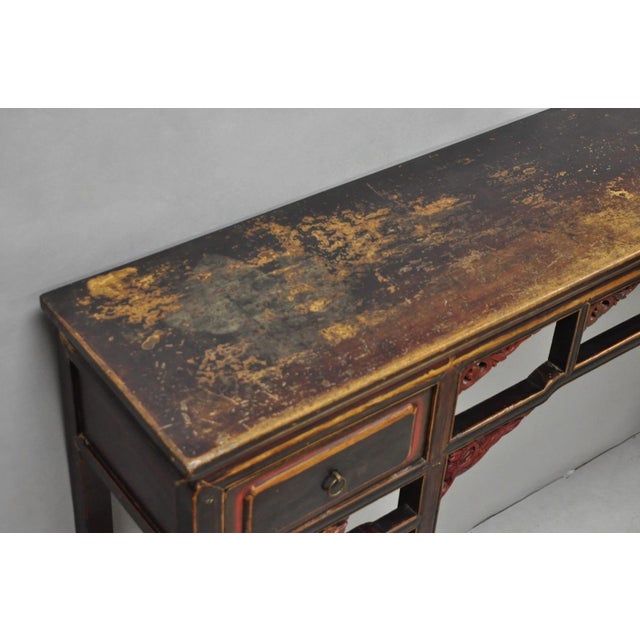 Antique Chinese Carved Hardwood Altar Console Table Sideboard Buffet W/ Drawers For Sale - Image 11 of 18