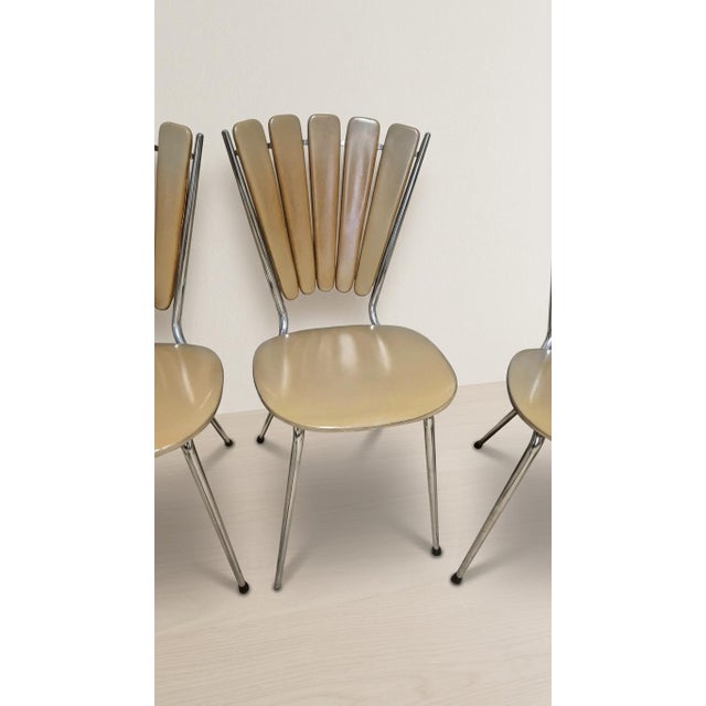 Vintage Fan-Back Dining Chairs with Beige Leatherette Upholstery, 1960s, Set of 6 For Sale - Image 10 of 18