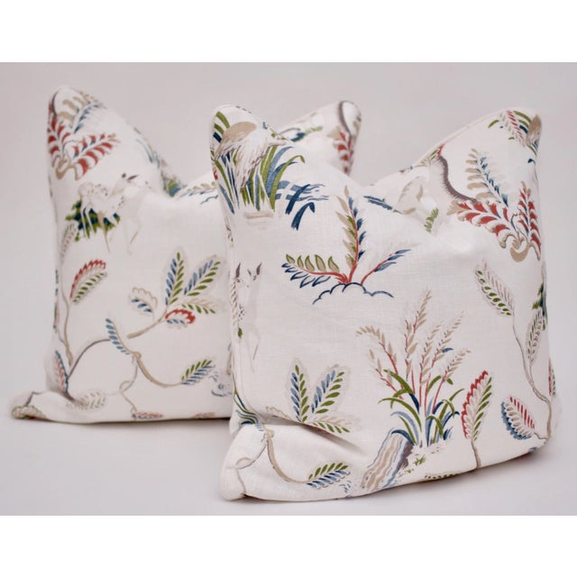 American Borderline Square Double Sided" Richmond" Pillows on White Linen- a Pair For Sale - Image 3 of 6