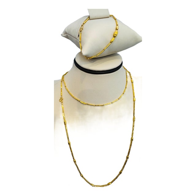 6.6 Gm Pure 22 Karat Yellow Gold Handmade Chain + Bracelet , 37 " Long For Sale
