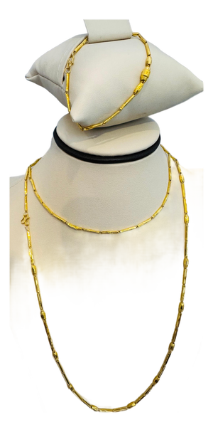 6.6 Gm Pure 22 Karat Yellow Gold Handmade Chain + Bracelet , 37 " Long