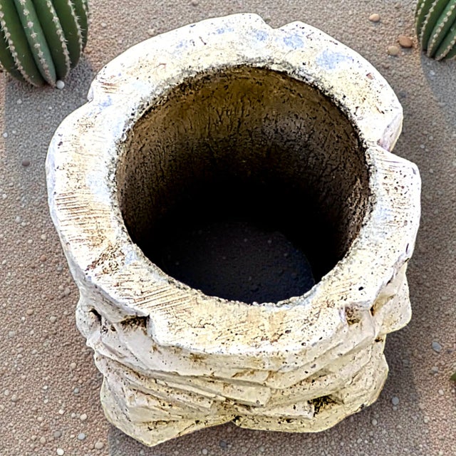 White 1986 White Washed Faux Stacked Riverstone Outdoor Cement Planter For Sale - Image 8 of 14