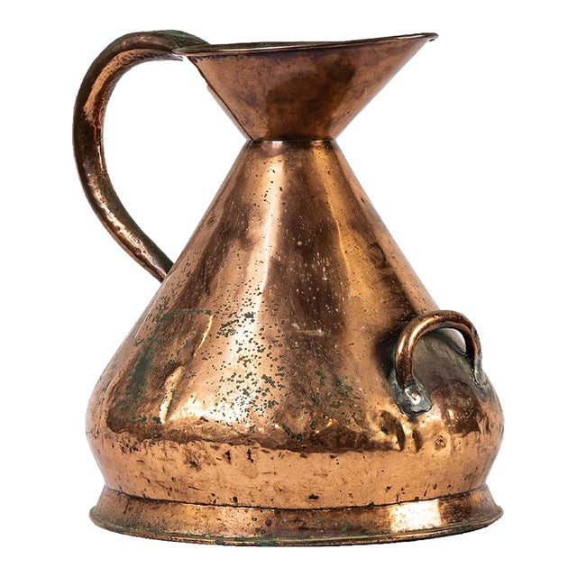 Large Antique French Hand-Hammered Copper Milk Jug/Pitcher For Sale