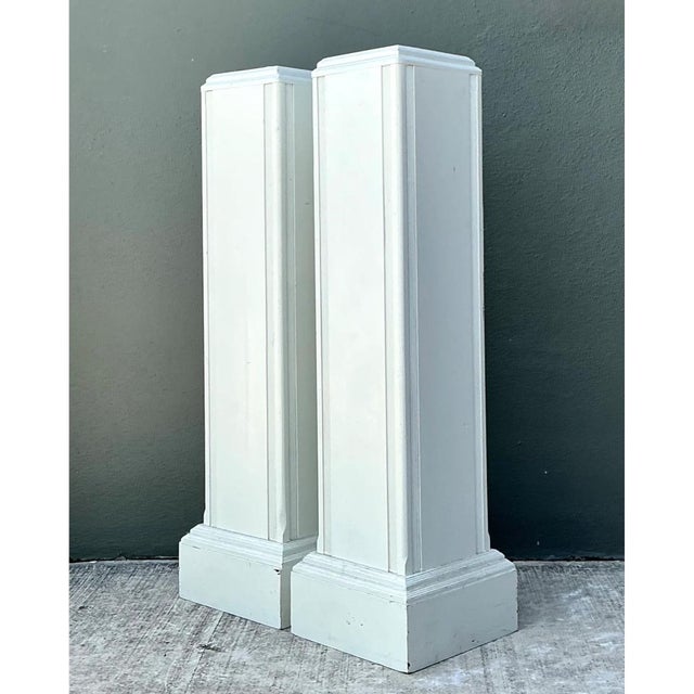 Off-white Vintage Architectural Wood Pedestals - A Pair For Sale - Image 8 of 12