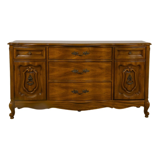 1960s French Provincial Style Triple Dresser Sideboard Buffet by Bassett For Sale