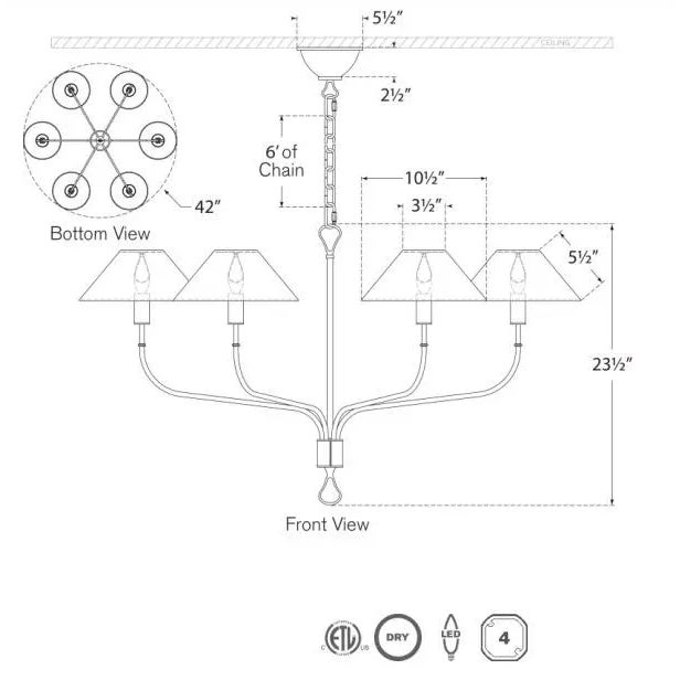 Transitional Amber Lewis for Visual Comfort Signature Griffin Extra Large Tail Chandelier in Hand-Rubbed Antique Brass and Saddle Leather with Linen Shades For Sale - Image 3 of 3