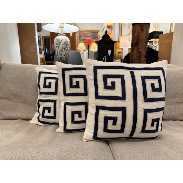 2010s Barclay Butera for Eastern Accents Greek Key Throw Pillows, Set of Three For Sale - Image 5 of 12