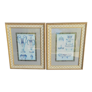 Vintage John Richard Framed Chinoiserie Urns Decorative Wall Art Prints- a Pair