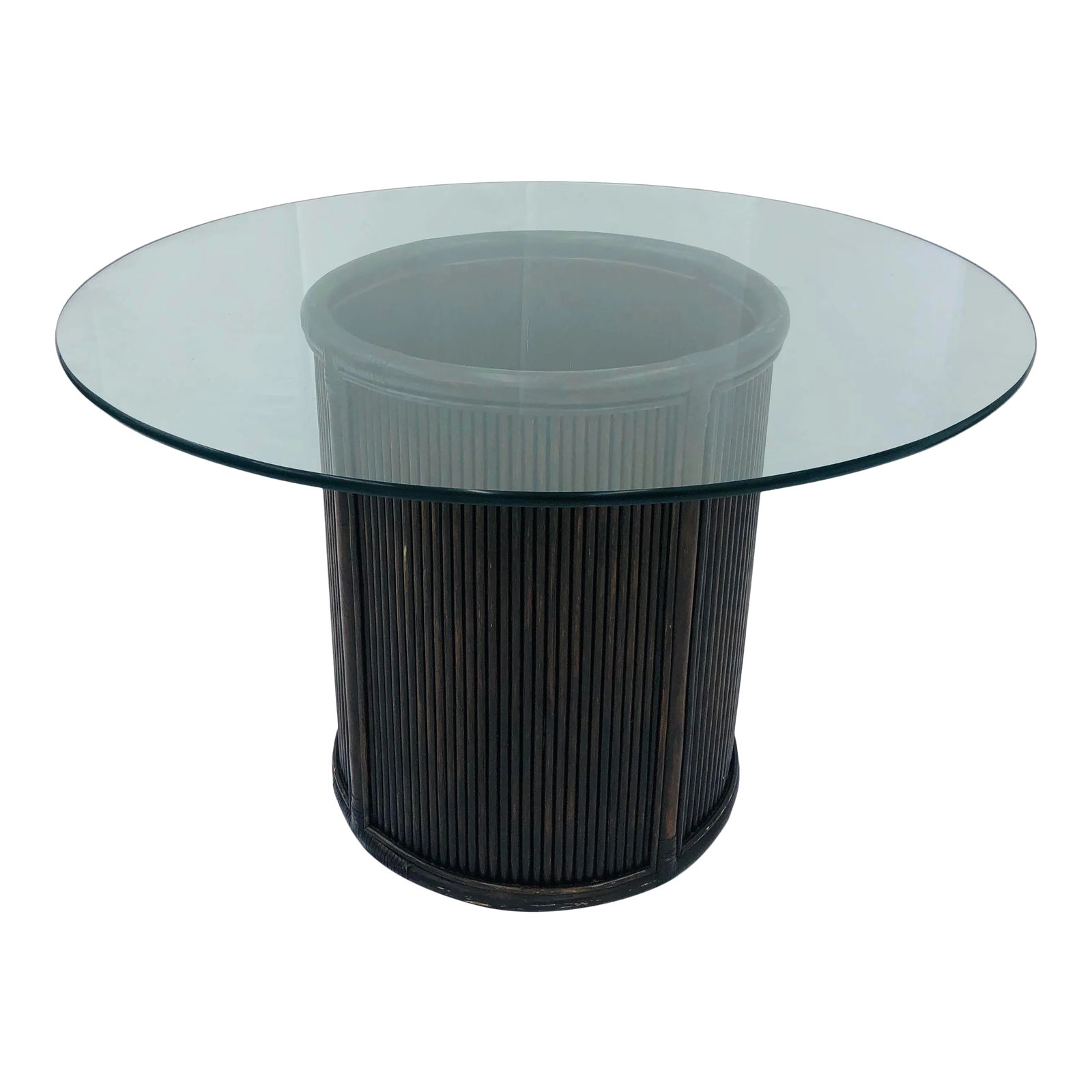 Vintage Glass & Pencil Reed Rattan Base Table | Chairish