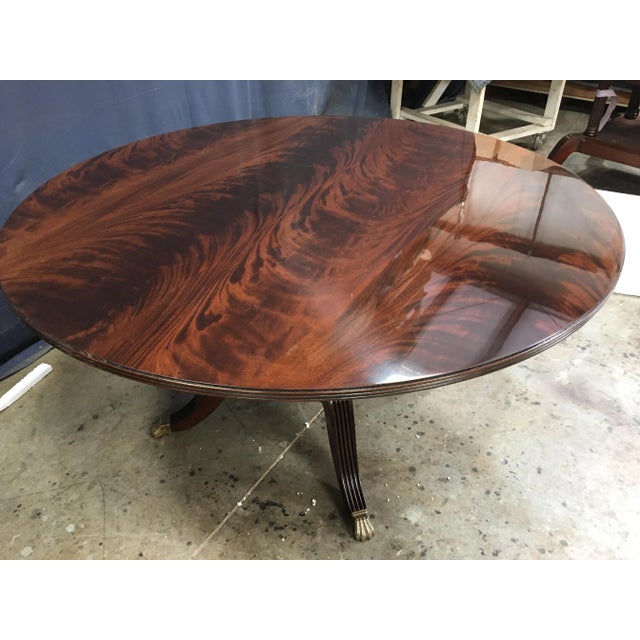 Round Crotch Mahogany Georgian Style Pedestal Dining Table by Leighton Hall Made to Order For Sale - Image 9 of 9