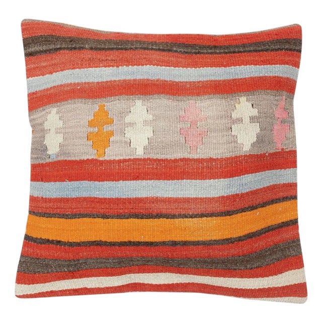 24"x24" Handwoven Kilim Cushion Cover. Vintage Accent Pillow. Throw Pillow For Sale