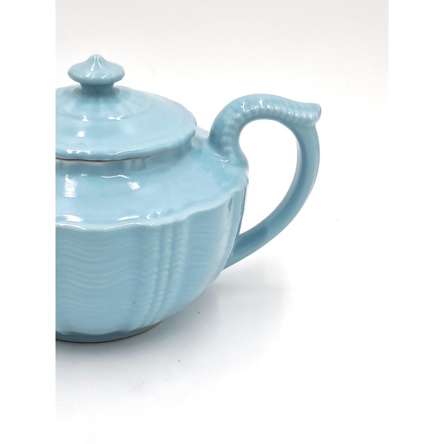 Wood Mid 20th Century Light Blue Teapot in the Style of Hall Birch's Darby Pattern For Sale - Image 7 of 8