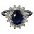 14k White Gold "Princess Diana" Diamond Halo Ring With Blue Sapphire - Size 5 For Sale