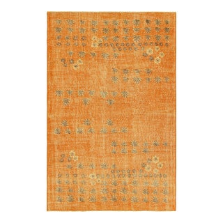 Vintage Zeki Müren Rug in Orange, With Floral Patterns, From Rug & Kilim For Sale