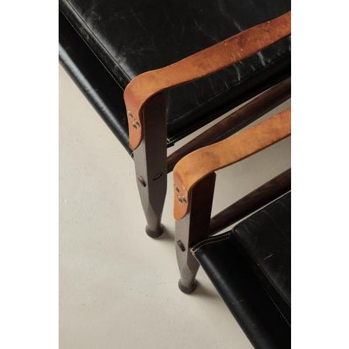 Safari Lounge Chairs in Black Leather and Ash attributed to Kaare Klint for Rud. Rasmussen, 1950s, Set of 2 For Sale - Image 10 of 18