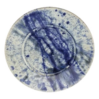 Studio Art Pottery Platter Cobalt Blue and White Splash Coastal Style 12.5" For Sale