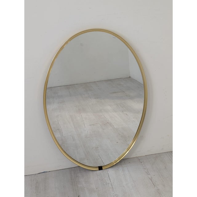 Large Vintage Minimalist Oval Mirror in Gold Brass Frame, 1975 For Sale - Image 9 of 9