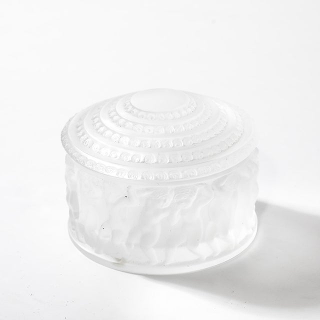 Mid-Century Modernist Crystal Les Enfants Lidded Powder Box Signed Lalique For Sale - Image 11 of 18