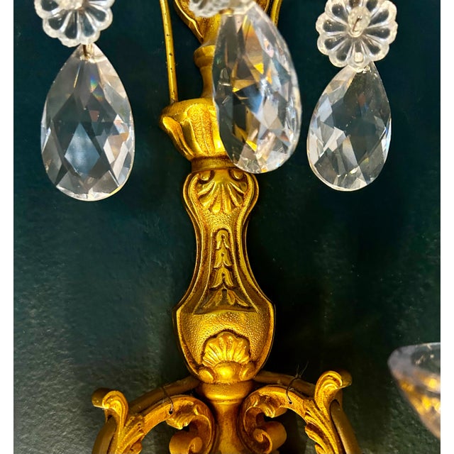 Metal 19th Century Pair of Louis XVI Wall Sconces in Gilt Bronze & Crystal, Circa 1880 For Sale - Image 7 of 10