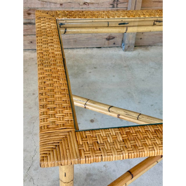 Vintage Organic Modern Rattan Dining Table With Glass Top For Sale In Naples, FL - Image 6 of 12