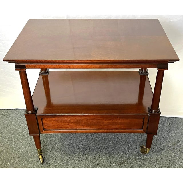 Vintage Solid Wood Side Table on Brass Casters With Drawer For Sale In West Palm - Image 6 of 12
