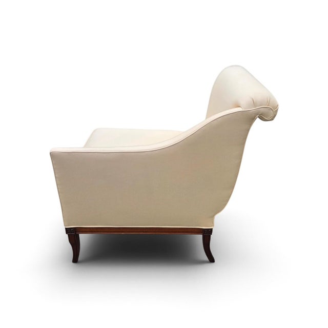 Pair of Federal Revival Mahogany Swan-Arm Armchairs With Neoclassical Rosette Details, Mid-20th Century For Sale - Image 9 of 15