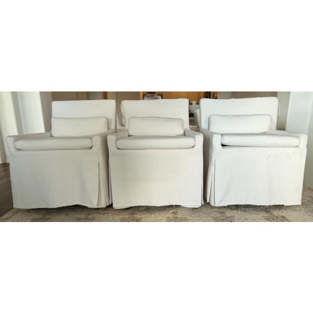 Restoration Hardware Rh Belgian Track Arm Slipcovered Dining Chairs in White Perennials Performance Linen - Set of 6 For Sale - Image 4 of 11