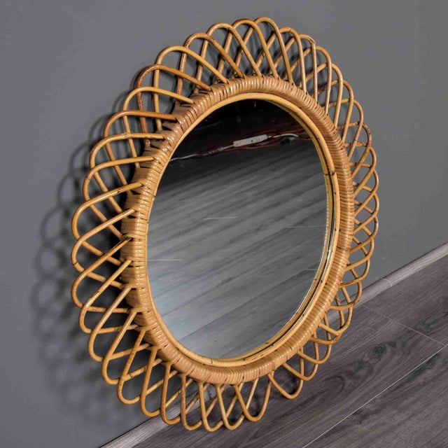 Mid-Century Italian Round Rattan Wall Mirror For Sale In Detroit - Image 6 of 8