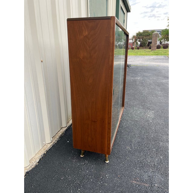 Mid Century Modern Walnut Bookcase With Sliding Glass Doors For Sale - Image 4 of 12