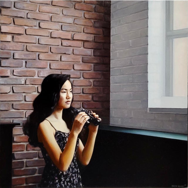 Contemporary Shaun Downey - The Girl With the Spy Glasses - Oil Painting For Sale - Image 3 of 10