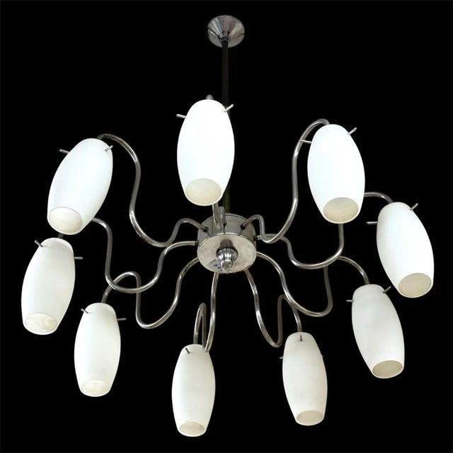 Modernist 9-Light Scenographic Chandelier in Glass and Steel, 1970s For Sale - Image 10 of 10