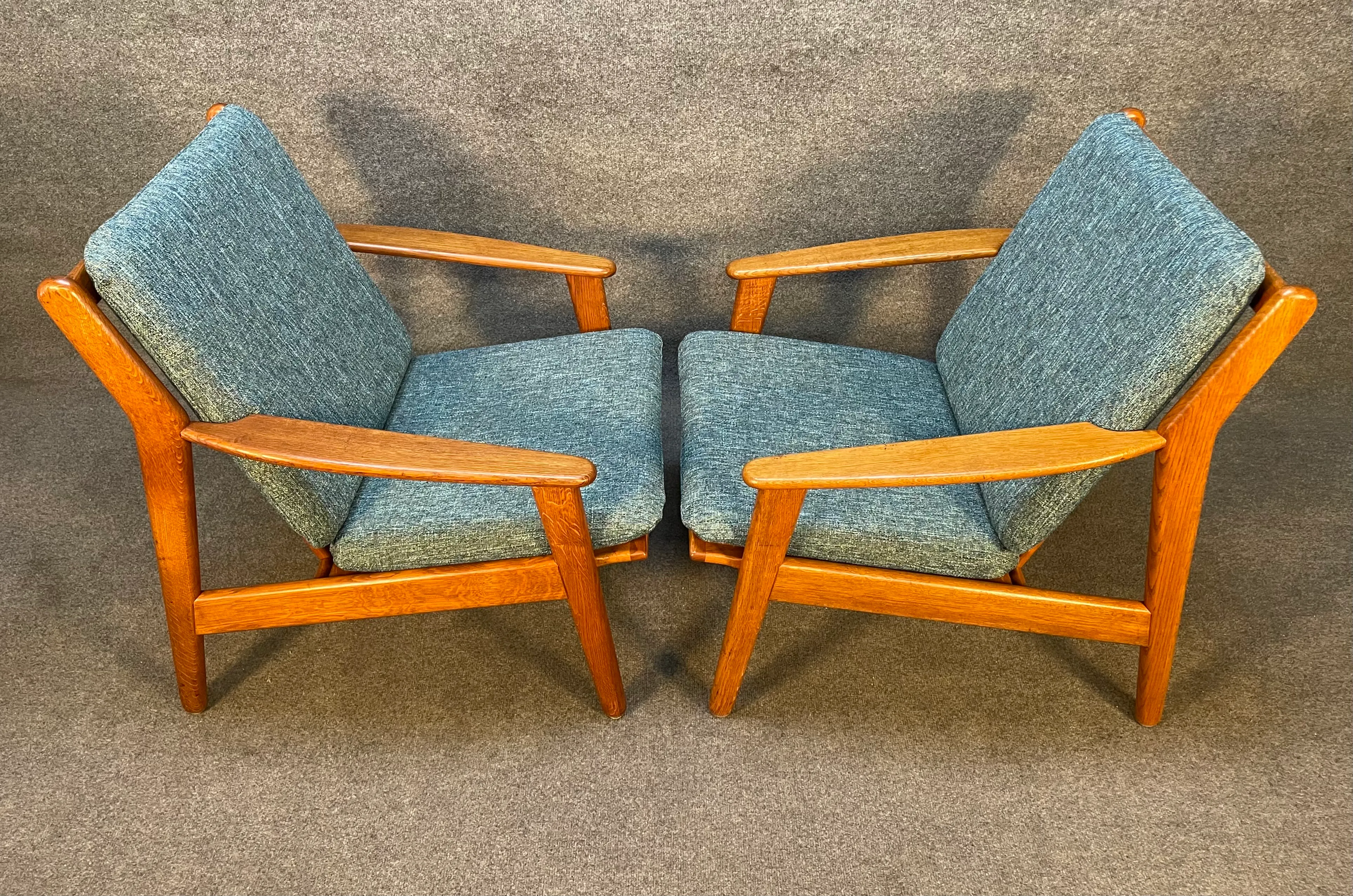 Pair of Vintage Danish Mid Century Modern Oak Lounge Chairs Model