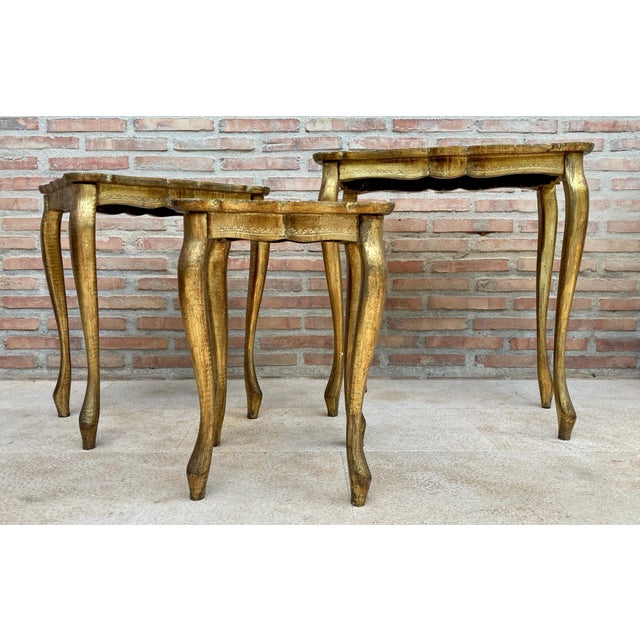 Italian Florentine Neoclassical Nesting Tables in Giltwood, 1960s, Set of 3 For Sale - Image 18 of 18