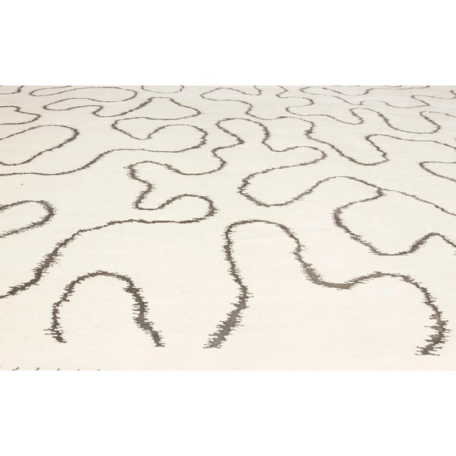 Contemporary Ribbon Design White Handmade Wool Rug by Doris Leslie Blau For Sale - Image 4 of 7