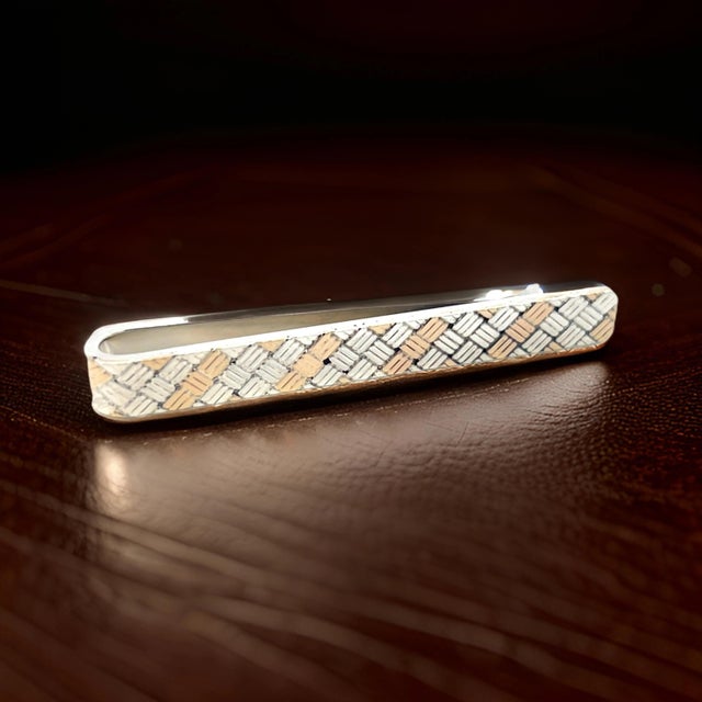 1990s Tiffany & Co Estate Money Clip Tie Pin Sterling Silver + 14K Gold For Sale - Image 12 of 12